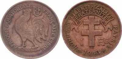 Pi�ce AEF 1 franc Copper 1943