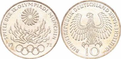 Pi�ce Alemania (Rep�blica Federal) 10 deutsche mark Plata 1972 G Karlsruhe