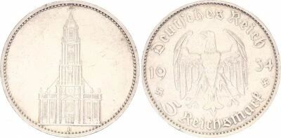 Pi�ce Alemania 5 reichsmark Plata 1934 J Hambourg