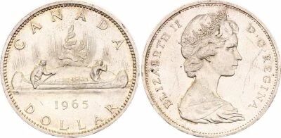 Pi�ce Canada 1 dollar Silver Elisabeth II, Reine d\'Angleterre et du Commonwealth 1965 Ottawa