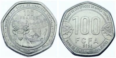 Pi�ce Central African States 100 cfa Copper-Nickel 2024
