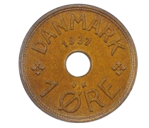 Pi&egrave;ce Denmark 1 &Oslash;re Bronze Christian X 1937