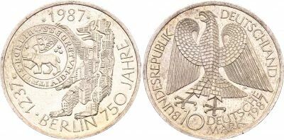 Pi�ce Deutschland (Bundesrepublik) 10 deutsche mark Silber 1987 J Hambourg