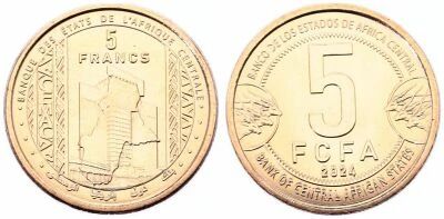 Pi�ce Estados de �frica Central 5 francs Lat�n 2024