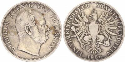 Pi�ce Etats Allemands (Prusse) 1 thaler Plata Guillaume Ier de Prusse 1866 A Berlin