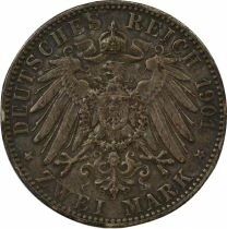 Pi&egrave;ce Etats Allemands (Prusse) 2 mark Argento Guillaume II de Prusse 1901 A Berlin