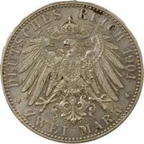 Pi&egrave;ce Etats Allemands (Prusse) 2 mark Plata Guillaume II de Prusse 1901 A Berlin