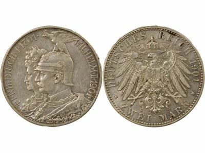 Pi�ce Etats Allemands (Prusse) 2 mark Silber Guillaume II de Prusse 1901 A Berlin