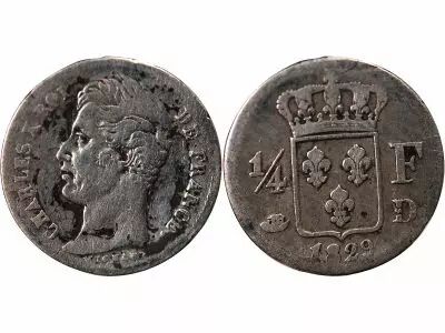Pi�ce France 01-avr franc Silver Charles X 1829 D Lyon