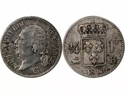 Pi�ce France 01-avr franc Silver Louis XVIII 1819 B Rouen