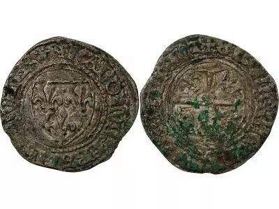 Pi�ce France 1 Billon Charles VI 1417 G Poitiers