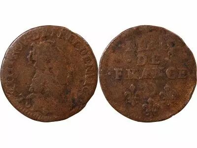 Pi�ce France 1 liard Copper Louis XIV 1655-1658 Vimy
