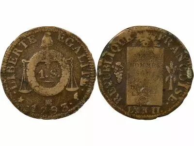 Pi�ce France 1 sol Bell Metal Louis XVI 1793 MA Marseille