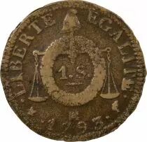 Pièce France 1 sol Bell Metal Louis XVI 1793 MA Marseille