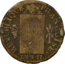 Pièce France 1 sol Bell Metal Louis XVI 1793 MA Marseille