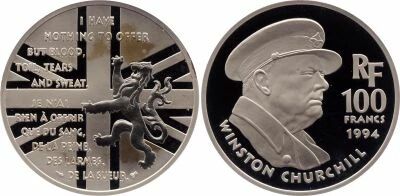 Pi�ce France 100 francs Silver Winston Churchill, homme politique britannique 1994 A Paris