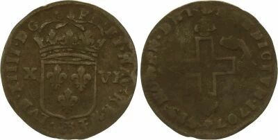 Pi�ce France 16 deniers Billon Louis XIV 1707 BB Strasbourg