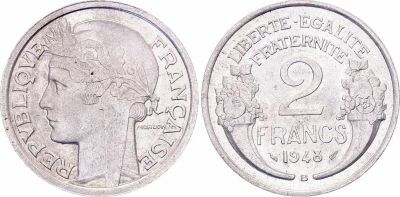 Pi�ce France 2 francs Aluminium 1948 B Beaumont - Le Roger