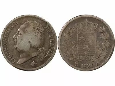 Pi�ce France 2 francs Silver Louis XVIII 1822 A Paris