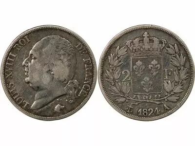 Pi�ce France 2 francs Silver Louis XVIII 1824 A Paris