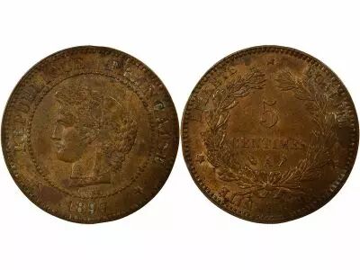 Pi�ce France 5 centimes Bronze 1897 A Paris