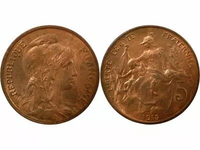 Pi�ce France 5 centimes Bronze 1915 A Paris