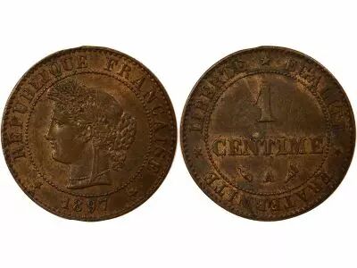 Pi�ce Francia 1 centime Bronce 1897 A Paris