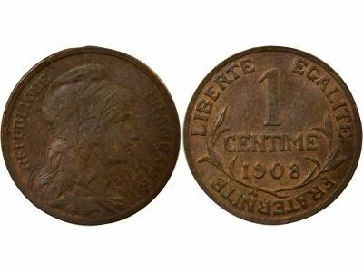 Pi�ce Francia 1 centime Bronce 1908 A Paris