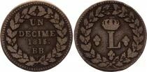 Pi&egrave;ce Francia 1 d&eacute;cime Bronzo Louis XVIII 1815 BB Strasbourg