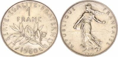 Pi�ce Francia 1 franc Argento 1960 A Paris