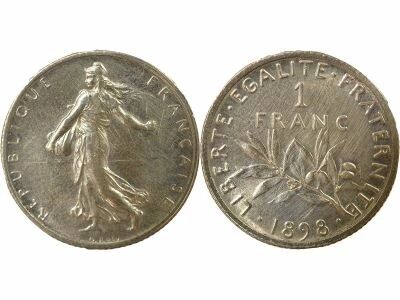 Pi�ce Francia 1 franc Plata   1898 A Paris