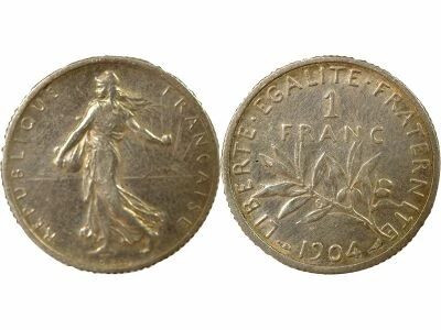 Pi�ce Francia 1 franc Plata   1904 A Paris