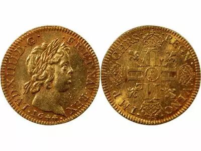 Pi�ce Francia 1 louis d\'or Oro Louis XIV 1644 A Paris