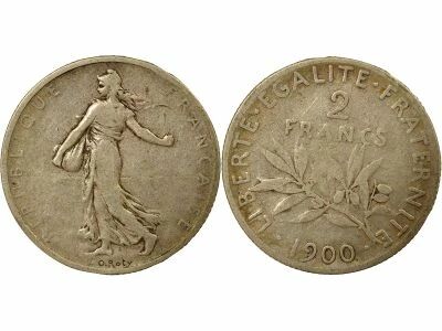 Pi�ce Francia 2 francs Argento   1900 A Paris