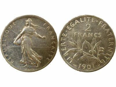 Pi�ce Francia 2 francs Plata   1901 A Paris