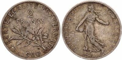 Pi�ce Francia 2 francs Plata 1900 A Paris