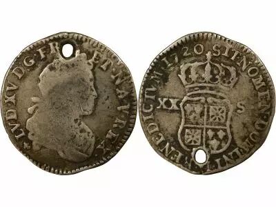 Pi�ce Francia 20 sols Argento Louis XV 1720 H La Rochelle