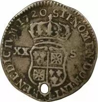 Pi&egrave;ce Francia 20 sols Plata Louis XV 1720 H La Rochelle