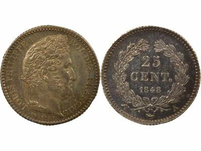 Pi�ce Francia 25 centimes Argento   Louis-Philippe Ier 1848 A - Paris