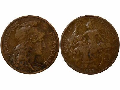 Pi�ce Francia 5 centimes Bronce 1903 A Paris