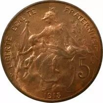 Pi&egrave;ce Francia 5 centimes Bronce 1915 A Paris