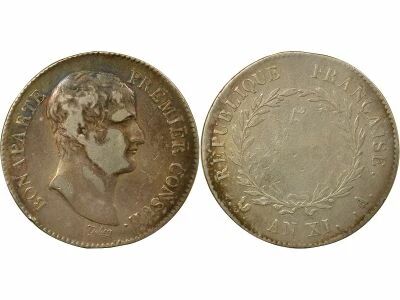 Pi�ce Francia 5 francs Plata   Napol�on Ier, Empereur de France, Roi d\'Italie An 11 A - Paris