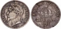 Pi&egrave;ce Francia 50 centimes Argento Napol&eacute;on III 1867 BB Strasbourg