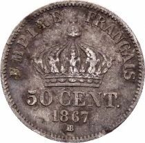 Pi&egrave;ce Francia 50 centimes Argento Napol&eacute;on III 1867 BB Strasbourg