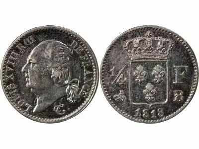 Pi�ce Frankreich 1/4 Franc Silber Louis XVIII 1818 B Rouen