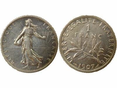 Pi�ce Frankreich 1 franc Silber   1907 A Paris