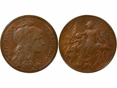 Pi�ce Frankreich 10 centimes Bronze   1917 A Paris
