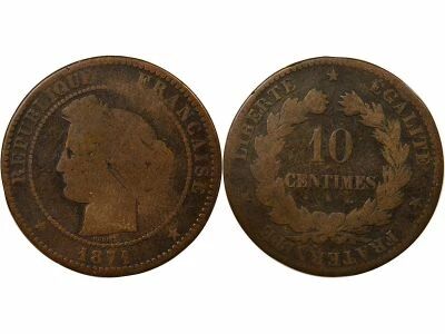 Pi�ce Frankreich 10 centimes Bronze 1871 K Bordeaux