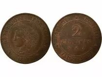 Pi&egrave;ce Frankreich 2 centimes Bronze 1891 A Paris