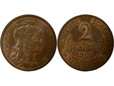 Pi�ce Frankreich 2 centimes Bronze 1902 A Paris